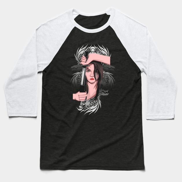 Katana Girl Baseball T-Shirt by siddick49